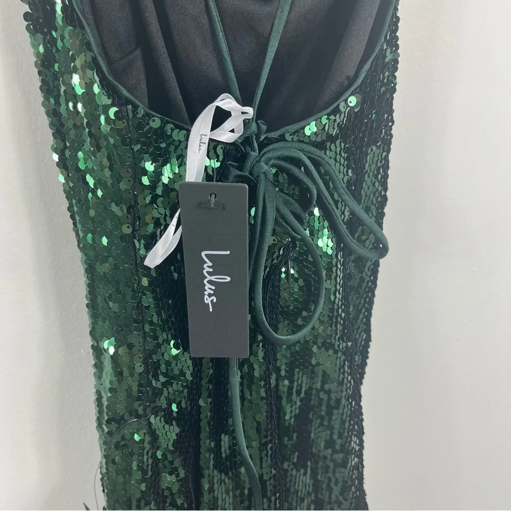 Lulus Sequin Sparkle Emerald Lace-Up Back Mini Bodycon Dress Size XL NWT - Picture 4 of 4